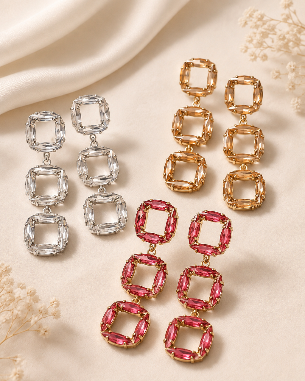 Boucles d’oreilles Cristal Triple Carré
