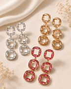 Boucles d’oreilles Cristal Triple Carré