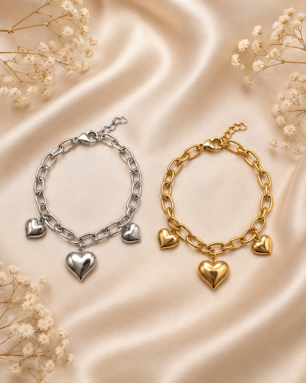 Bracelet chaîne à cœurs
