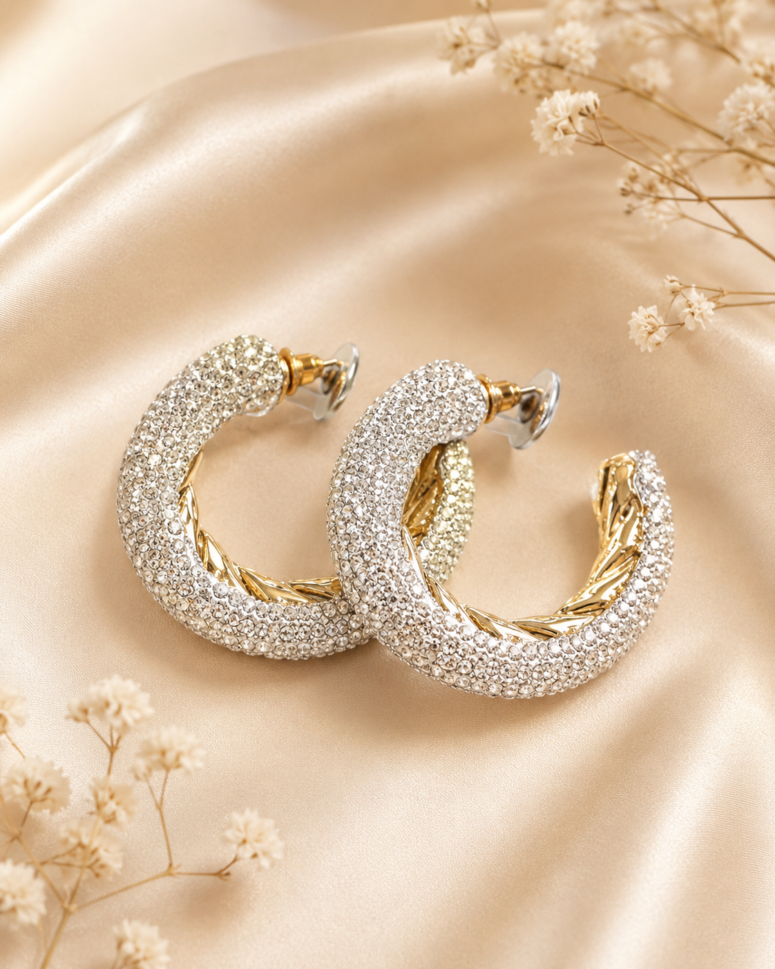 Boucles d'oreilles créoles strass épaisses