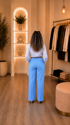 Pantalon bleu ciel taille haute – coupe large