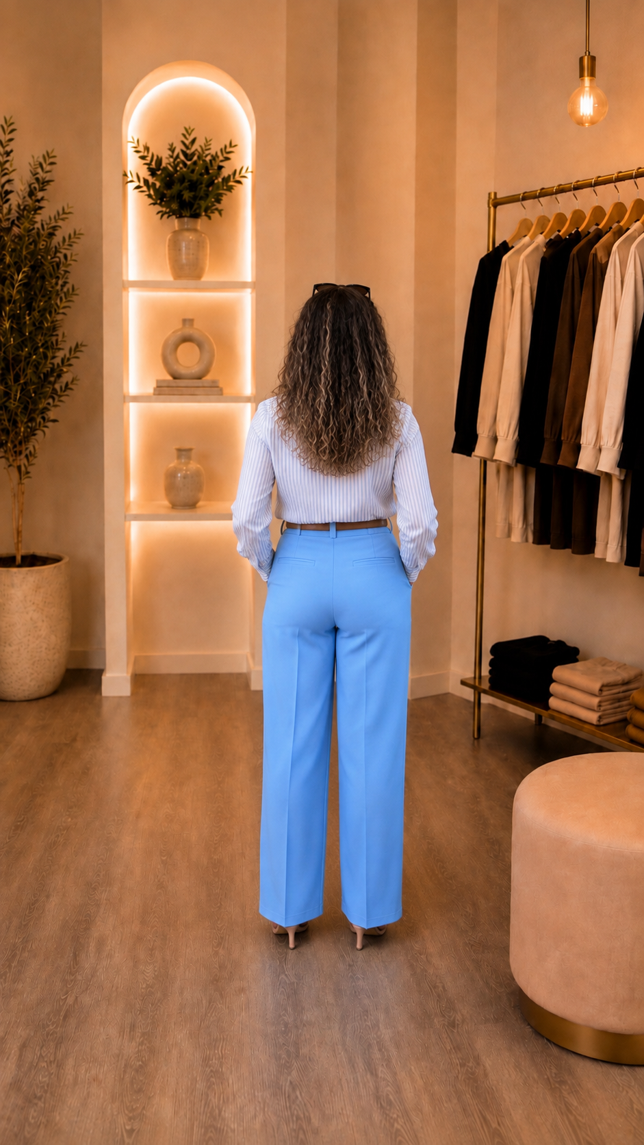 Pantalon bleu ciel taille haute – coupe large