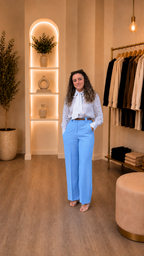 Pantalon bleu ciel taille haute – coupe large