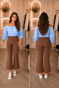 Pantalon marron taille haute – coupe ajustée et légèrement évasée